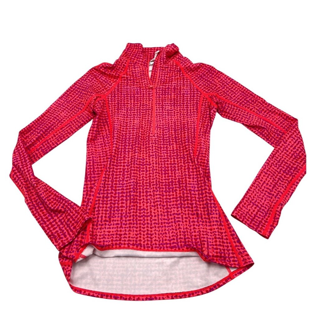 Under Armour Womens ColdGear Fitted Long Sleeve Pullover S Red/Purple Pattern